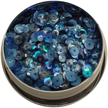 Buttons Galore 28 Lilac Lane Tin W/Sequins 40g - Denim Blues