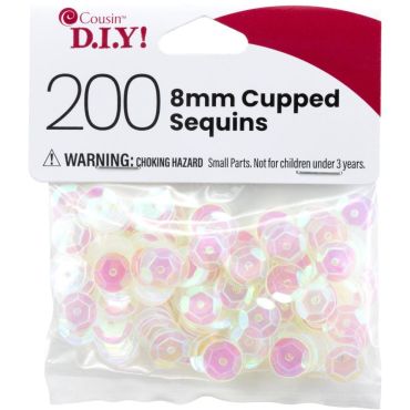 COUSINDIY PAILLETTES EN COUPE, CRYSTAL IRIDESCENT, 8MM 200/PAQUET
