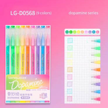 Languo - LG-D0568 Dopamine - Lot de 9 stylos gel à pointe fine, 0.6mm