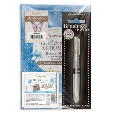 Stamperia Kit aquarelle : aquarelles métalliques + album + feutre pinceau