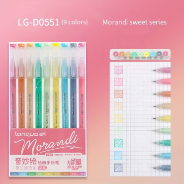 Languo - LG-D0551 Morandi - Lot de 9 stylos gel à pointe fine, 0.6mm