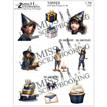 LES 2 MISS SCRAPBOOKING FETE MIXTE BLEU ET OR TOPPER