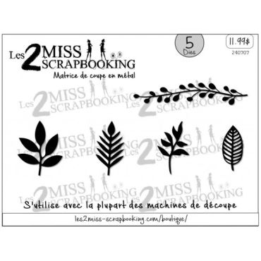LES 2 MISS SCRAPBOOKING KIT FEUILLAGES 1, MATRICE DE COUPE EN METAL, 5 MATR