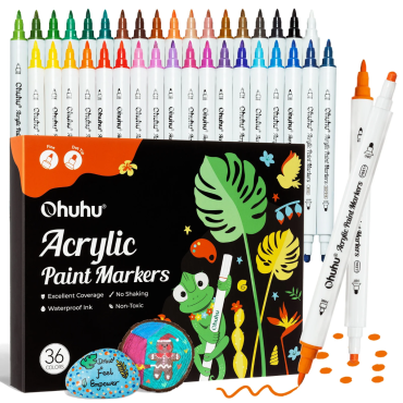 Ohuhu Marqueurs de peinture acrylique, 36 couleurs, pointe fine et pointillée