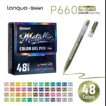 Languo - Qimiart - Stylos à Gel Métalliques 48 Couleurs, Pointe Large 1,0 mm