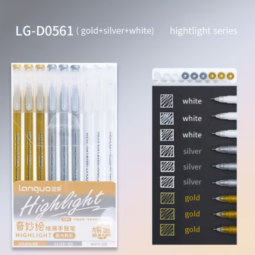 Languo - LG-D0561 Highlight - Lot de 9 stylos gel à pointe fine, 0.6mm