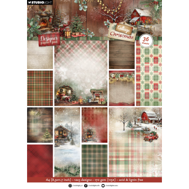 SL Ensemble de papier Designer Background Paper Cottage Christmas 36 Feuilles