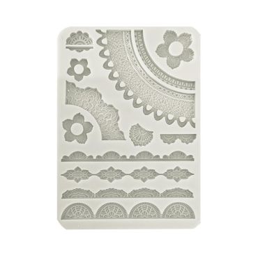 STAMPERIA MOULE EN SILICONE A5 - HAPPINESS SECRET DIARY LACE BORDERS