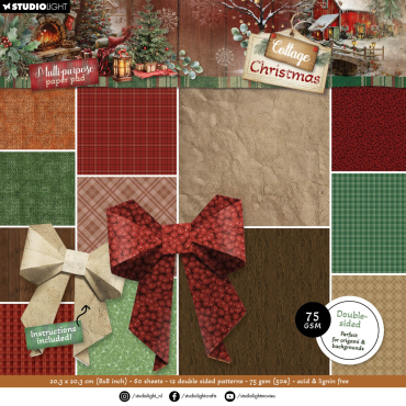 SL Multi-Purpose Ensemble de papier Origami & Backgrounds Cottage Christmas 60 Feuilles