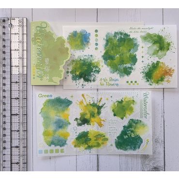 Blue Willow Green, 2 Sheets/pack Watercolor Transfer Stickers
