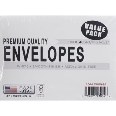 LEADER A6 ENVELOPPES (4.75X6.5) 100/PQT