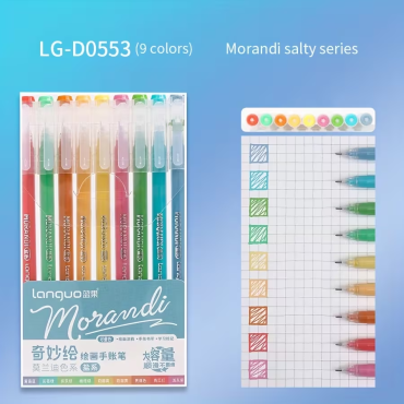 Languo - LG-D0553 Morandi - Lot de 9 stylos gel à pointe fine, 0.6mm