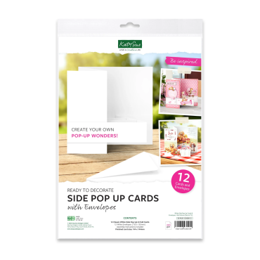 Katy Sue Cartes pop-up latérales blanches et enveloppes 144 x 144 mm, paquet de 12