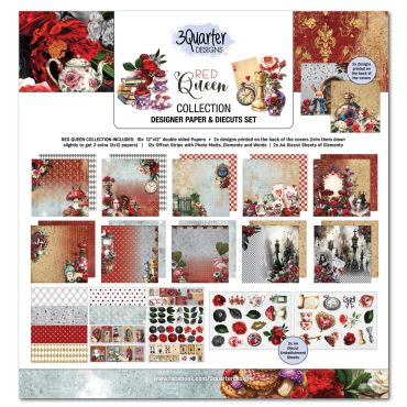 3Quarter Designs - Red Queen - Ensemble de papier 12x12 et de Diecuts
