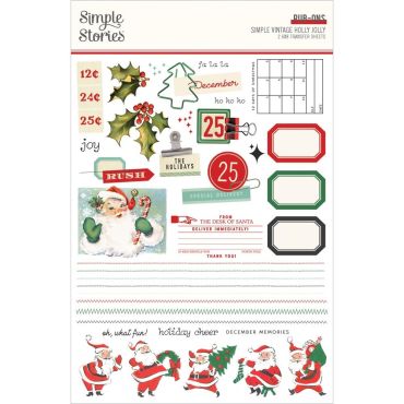 SIMPLE STORIES RUB-ONS SIMPLE VINTAGE HOLLY JOLLY 6X8