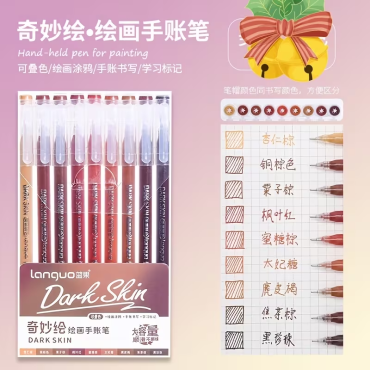 Languo - LG-D0572 Dark Skin - Lot de 9 stylos gel à pointe fine, 0.6mm