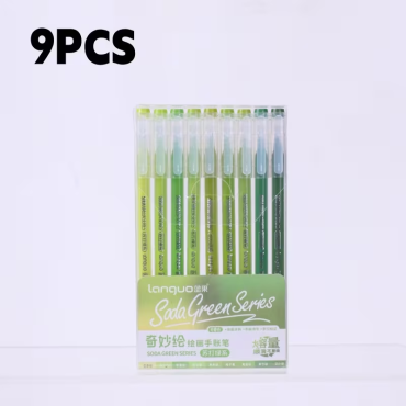 Languo - LG-D0577 Soda Green Series - Lot de 9 stylos gel à pointe fine, 0.6mm