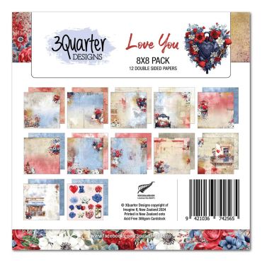 3QUARTER DESIGNS LOVE YOU 8X8 COLLECTION DE PAPIER