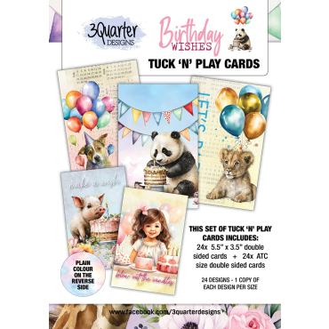 3 QUARTER DESIGNS CARTES BIRTHDAY WISHES TUK N PLAY CARDS