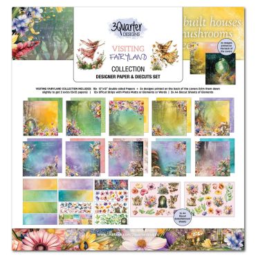 3 QUARTER DESIGNS ENSEMBLE DE PAPIER 12X12 ET DIECUTS VISITING FAIRYLAND
