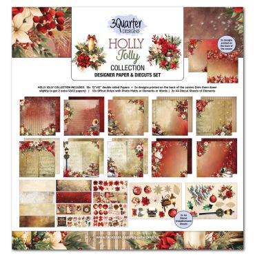 3QUARTER DESIGNS HOLLY JOLLY - ENSEMBLE DE PAPIER 12X12 & DIECUTS