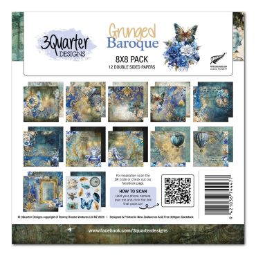3QUARTER DESIGNS GRUNGED BAROQUE - ENSEMBLE DE PAPIER 8X8
