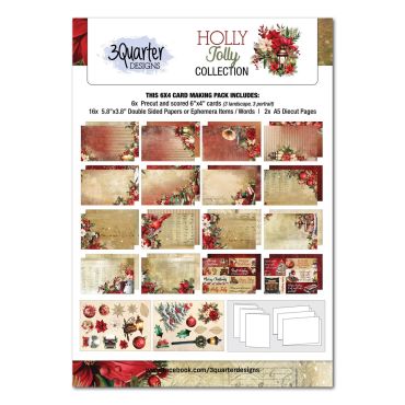 3QUARTER DESIGNS HOLLY JOLLY - ENSEMBLE DE CARTES 6X4