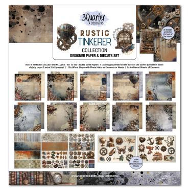 3Quarter Designs Ensemble de papier 12x12 & Diecuts - Rustic Tinkerer