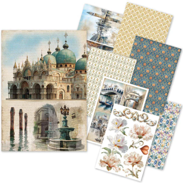 Ciao Bella - A Walk in Venice - Papier de riz A5 MIXED 8/Pqt 