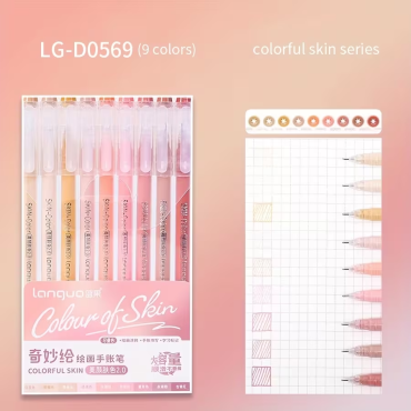 Languo - LG-D0569 Colour of Skin - Lot de 9 stylos gel à pointe fine, 0.6mm