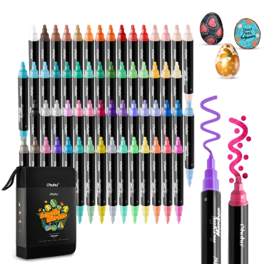 Ohuhu Feutres de peinture acrylique, 60 couleurs, Double pointe (ronde et fine)
