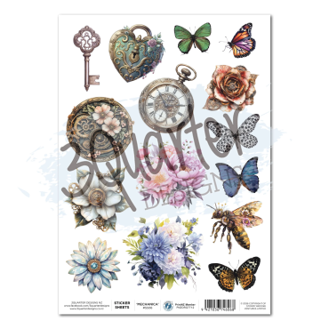 3Quarter Designs Floral Mechanica - Feuille d'autocollants A4