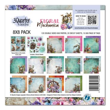 3Quarter Designs Floral Mechanica Ensemble de papier 8x8 et Diecuts
