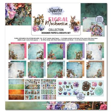 3Quarter Designs Floral Mechanica Collection de papier 12x12 et Diecuts