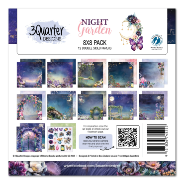 3Quarter Designs Ensemble de papier 8x8 - Night Garden