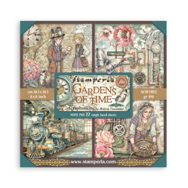 Stamperia Gardens of Time - Ensemble de papier Simple Face 8"x8", 22 feuilles