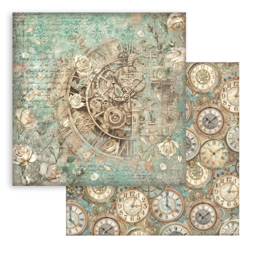 Stamperia Gardens of Time - Feuille Double Face - Clock and Roses