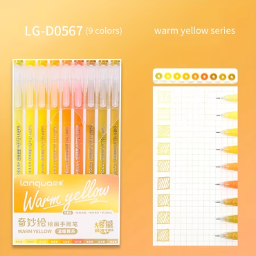 Languo - LG-D0567 Warm Yellow - Lot de 9 stylos gel à pointe fine, 0.6mm