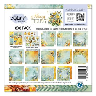 3Quarter Designs - Honey Fields - Ensemble de papier 8x8 et de Diecuts