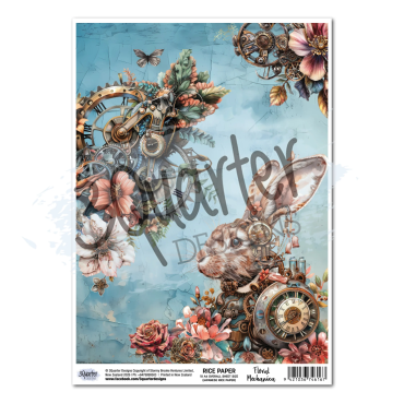3Quarter Designs Floral Mechanica - Papier de Riz A4