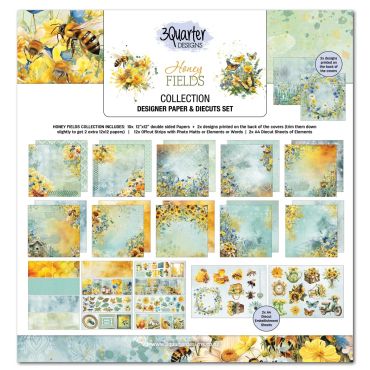 3Quarter Designs - Honey Fields - Ensemble de papier 12x12 et de Diecuts