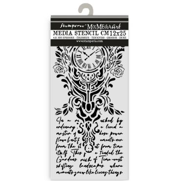Stamperia Gardens of Time - stencil 12X25cm - Clock and Writing